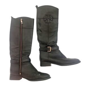 Tory Burch Knee High Zip Up Genuine Leather Riding Boots Black 6